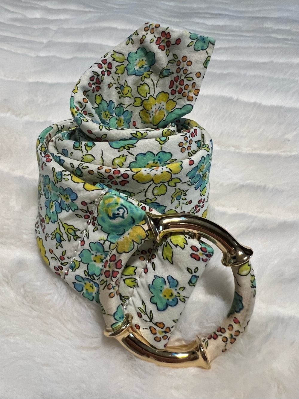 J. Crew Floral Fabric O Ring Belt Size Medium Large Retro Vintage Style Dainty